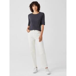 Eileen Fisher Undyed Organic Cotton Stretch Straight Jean Size 16 Ivory Natural